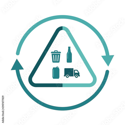 Waste management recycling icon with logistics symbols.