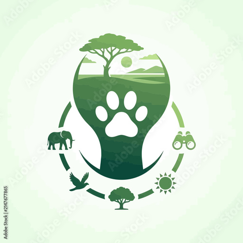 Wildlife conservation paw print ecosystem graphic.