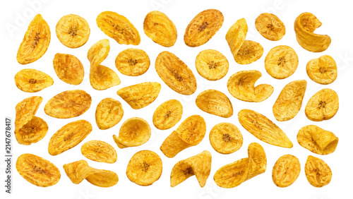 Banana Chips and Crispy Fried Plantain Slices on Transparent Background