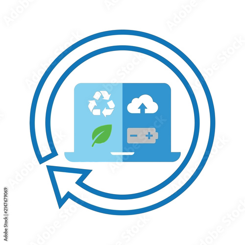 Sustainable laptop electronics recycling circle flat icon