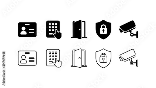 Security and Access Control Icon Set in Silhouette and Outline Style