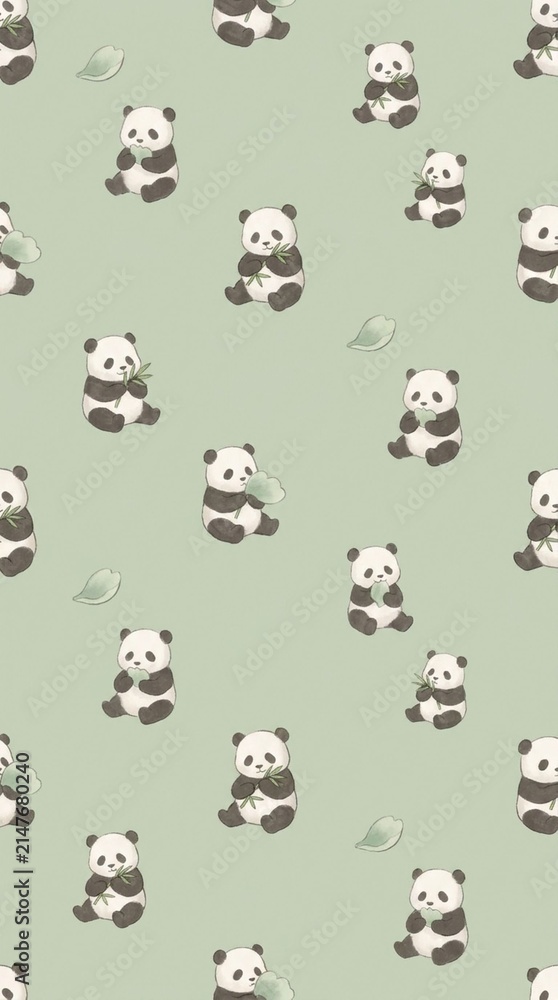 Obraz premium Cute Panda Pattern on Soft Green Background Design