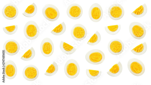 Hard Boiled Egg Slices and Halves Pattern on Transparent Background