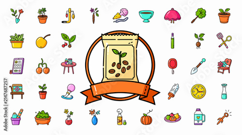 herbs and plants colorful icon set
