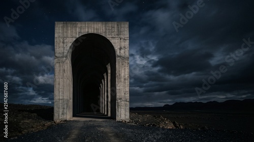 Ancient Stone Church Doorway and Archway with Dramatic Storm Clouds in Europe