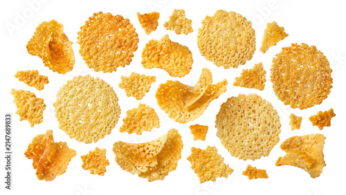 Parmesan Cheese Crisps Isolated on Transparent Background