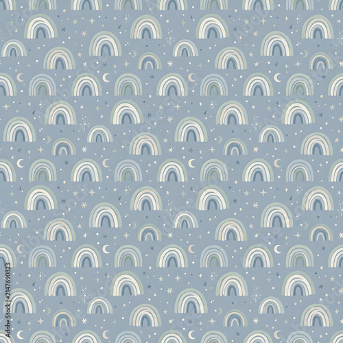 Cute watercolor seamless nursery background pastel baby boy pattern scrapbook paper rainbow design