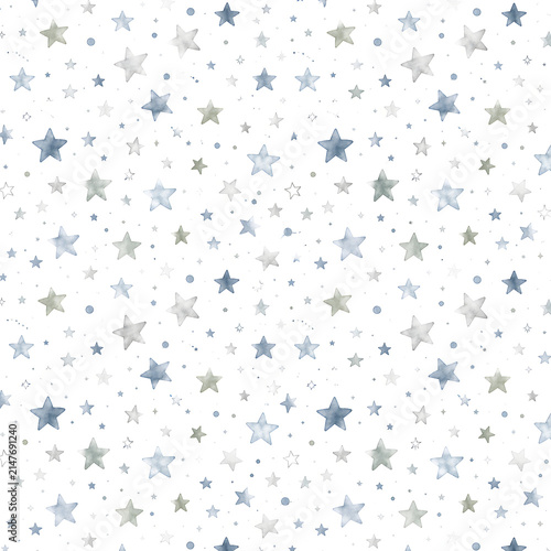 Cute watercolor seamless nursery background pastel baby boy pattern scrapbook paper Tiny Stars design
