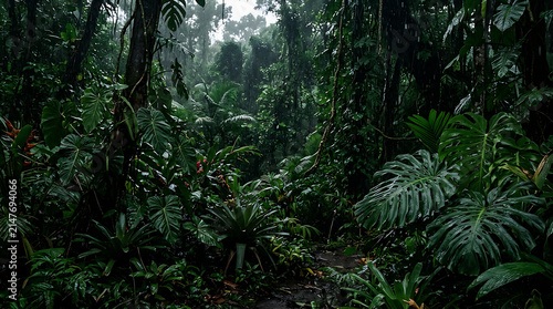 Dense Tropical Rainforest with Lush Green Foliage.