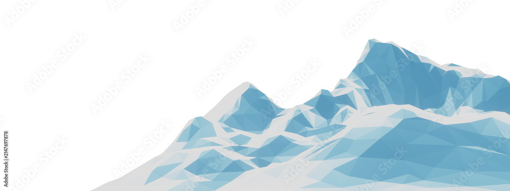Fototapeta premium 3D low poly illustration of a snowy mountain peak landscape