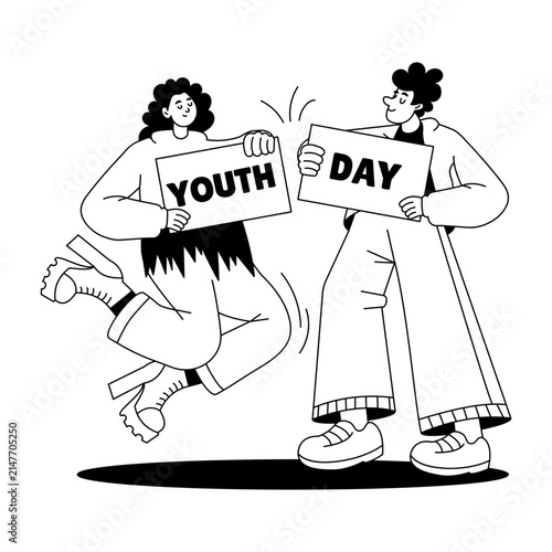 Bild auf Leinwand Two young friends standing closely together with a Youth Day sign