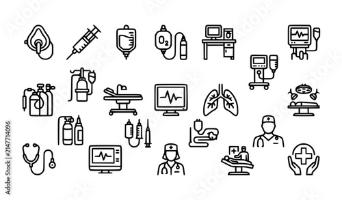 Modern Anesthesia Line Icons Collection with Surgical Sedation Medical Equipment and Healthcare Symbols