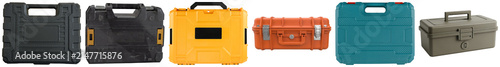 Foto Collection of robust professional toolboxes and protective equipment cases for storage