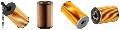 Bild auf Leinwand Collection of new automotive oil and air filters, featuring pleated elements and metal components