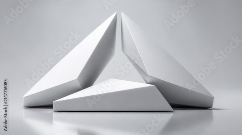Abstract White Geometric Triangles Piled in Minimal Studio