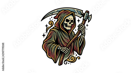 Foto Grim Reaper with Scythe Isolated on Transparent Background