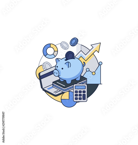 Piggy bank financial growth chart calculator concept