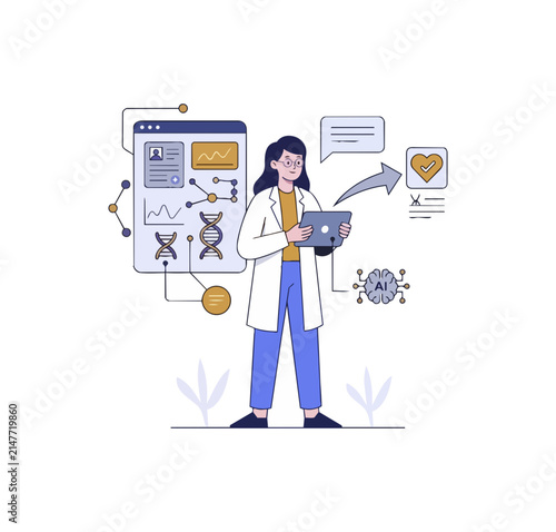 Scientist analyzing medical data on digital device
