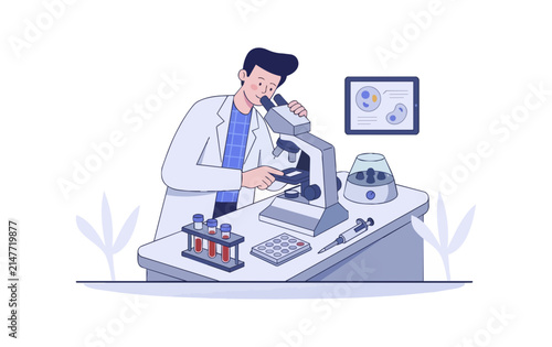 Scientist examining specimen under microscope in laboratory setting