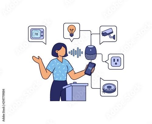 Smart home automation concept with connected devices and voice control