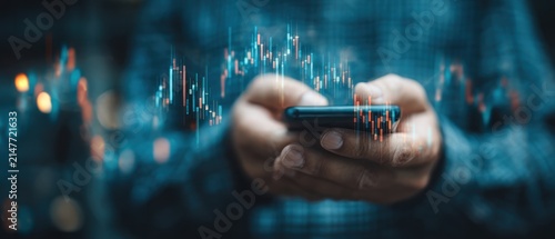 Person using smartphone with financial data