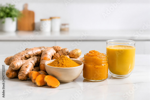 Turmeric Processing into Turmeric Powder, Turmeric Paste and Turmeric Drink, Spice Production Concept
