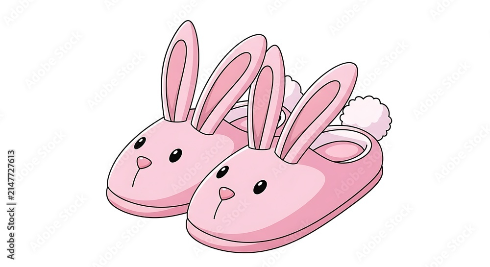 Fototapeta premium Cute pink plush bunny slippers for comfortable home wear