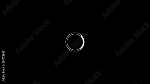 Minimalist white loading spinner animation on black background, for ui ux, progress