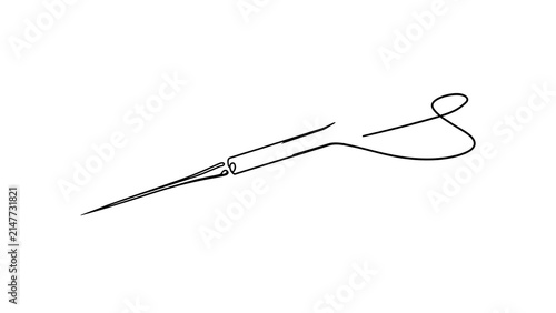 Sewing needle with thread on white background.
