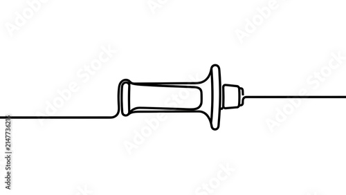 Simple black line art syringe white background.