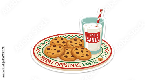 Christmas Cookies and Milk for Santa Illustration