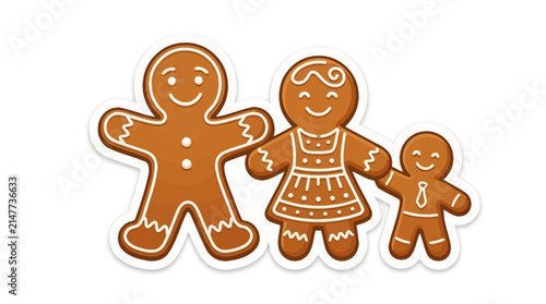 Cute Gingerbread Family Characters Isolated on Transparent Background