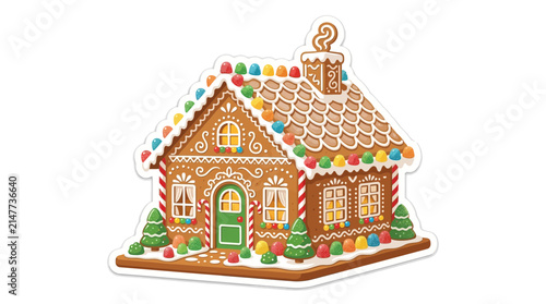 Cute Gingerbread House Sticker Illustration