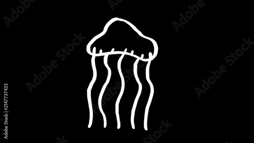 Jellyfish hand drawn animation, animated sea creature motion graphic illustration, ocean marine medusa tentacle aquatic line art sketch doodle loop clip art