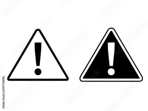 Black and white triangle warning signs with exclamation mark icons