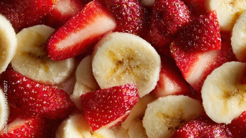 Freshly Sliced Strawberries and Bananas in Bright Daylight for Healthy Eating