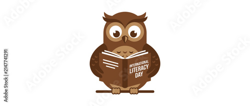 Cute Owl Reading Book Illustrating Literacy and Knowledge