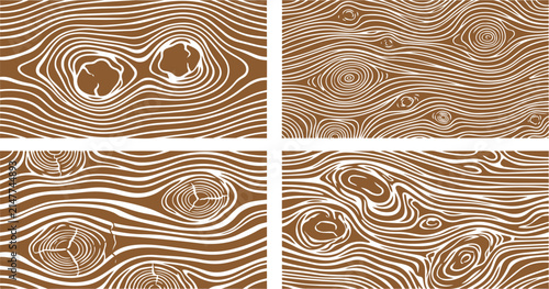 Detailed vector illustration showing seamless wooden grain textures with natural knots and elegant curved lines
