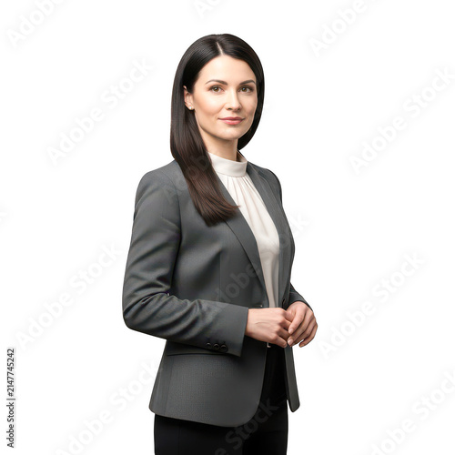 Professional woman in a tailored black blazer and white top
