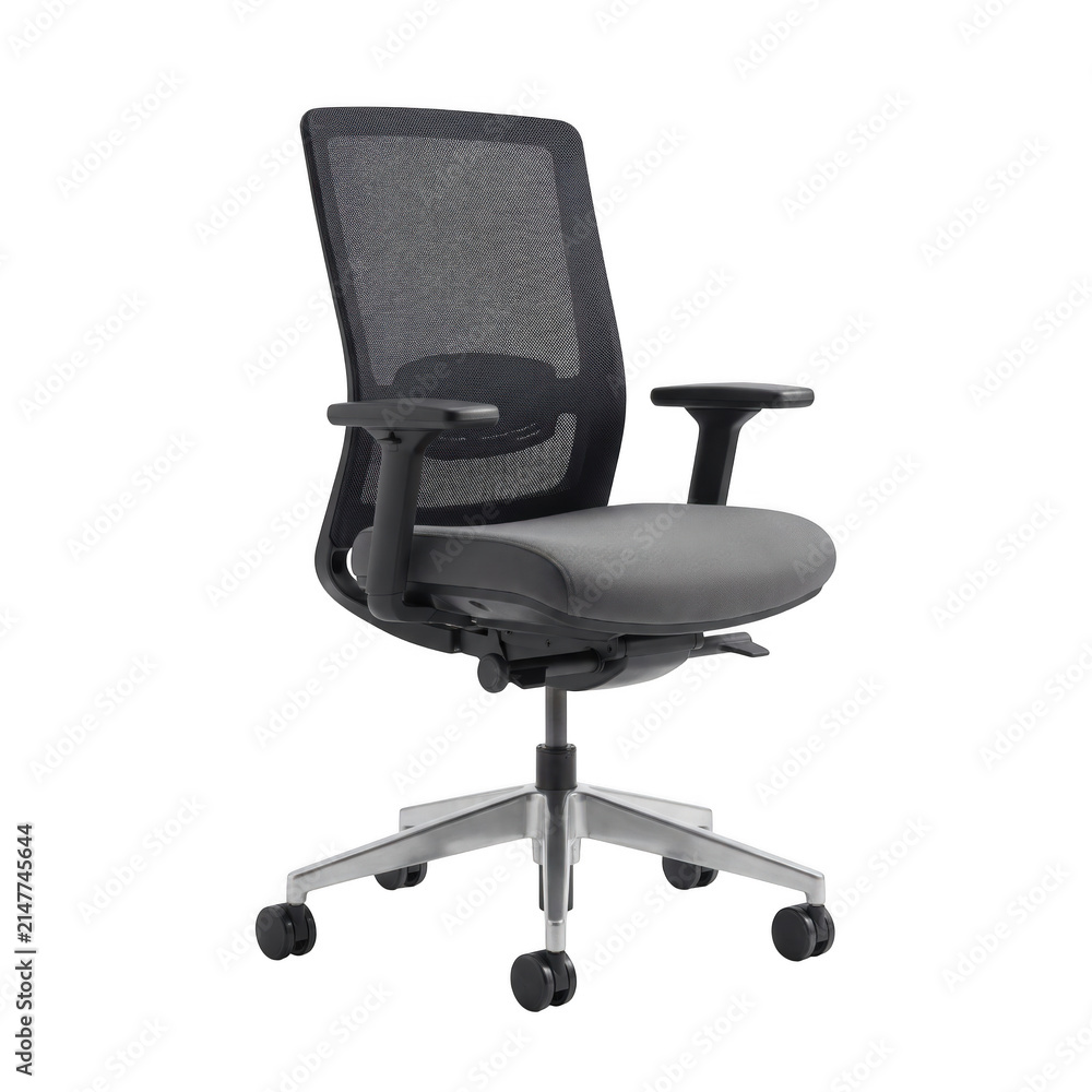 Obraz premium Modern ergonomic mesh office task chair with adjustable armrests as isolated on transparent background