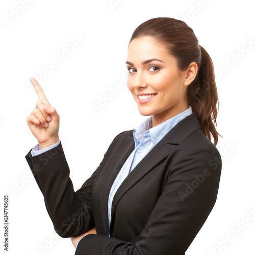 Confident woman pointing with a smile