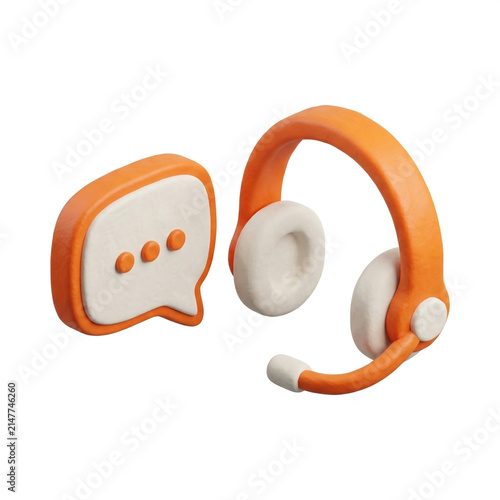 Communication headset and speech bubble icon representing customer support and conversation