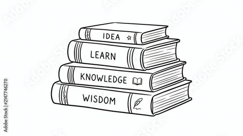 Stack of books line art illustration with education concept text