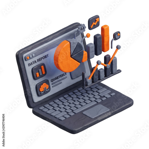 Digital data analysis and business growth with computer charts and graphs