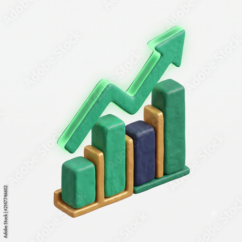Financial growth chart with upward arrow and transparent background