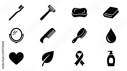 Collection of hygiene beauty and wellness icons set.