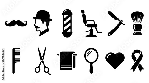 Barber shop and male grooming icons set.