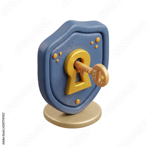 Secure access concept with shield and key symbol