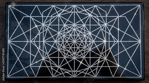 
Sacred Geometry Line Art Pattern Frame on Dark Background