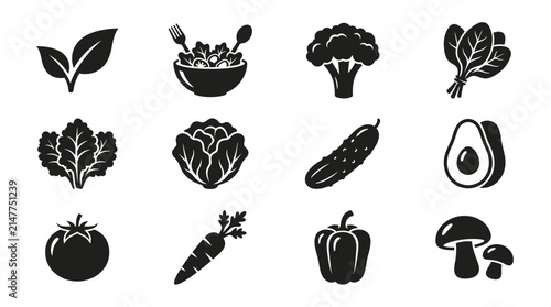 Set of healthy vegetable icons and organic food symbols.